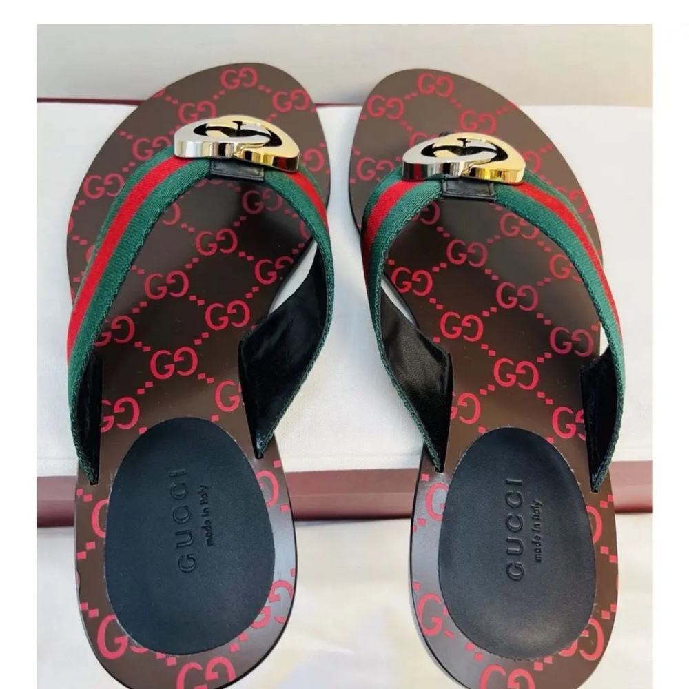 Gucci Flip Flops with Red and Green Straps